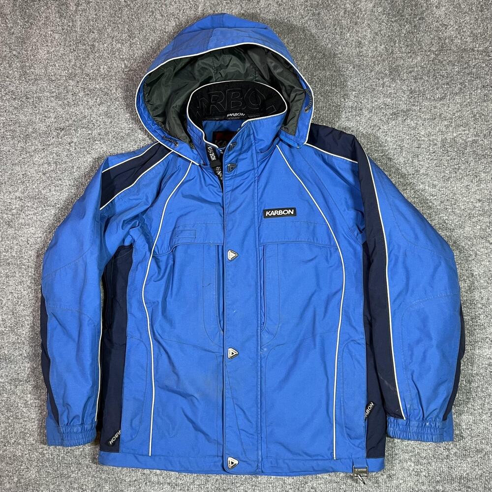 Karbon Ski Jacket Youth 16 Blue Hooded Insulated Winter Ski Snowboard K3702